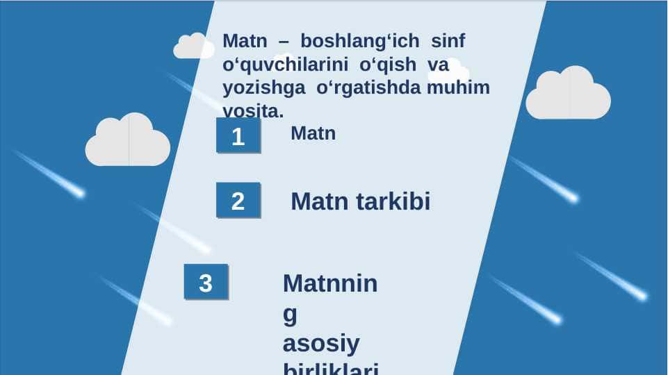 Matn – boshlang‘ich sinf o‘quvchilarini o‘qish va yozishga o‘rgatishda muhim vosita.