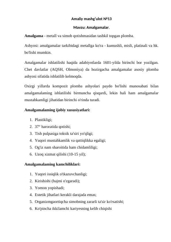 Amalgamalar.