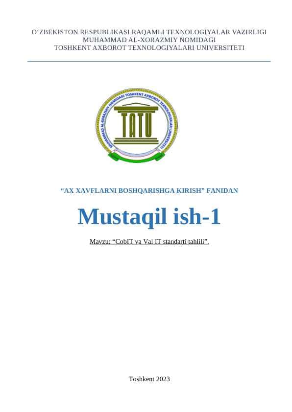 CobIT va Val IT standarti tahlili