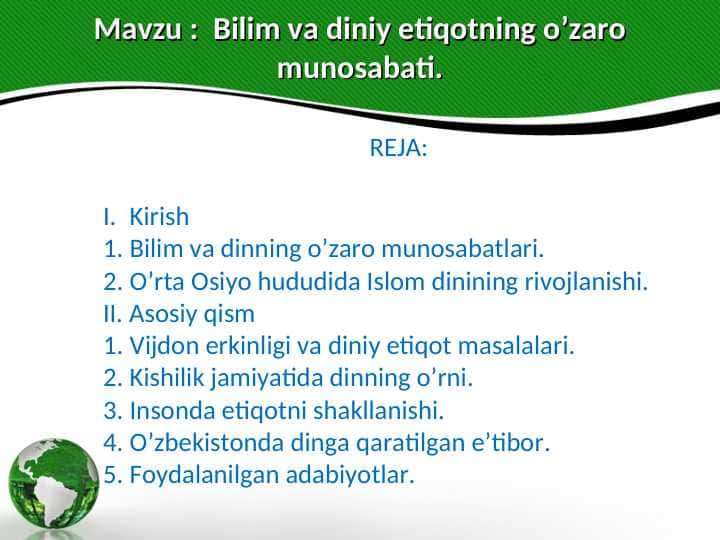 Bilim va diniy etiqotning o’zaro munosabati