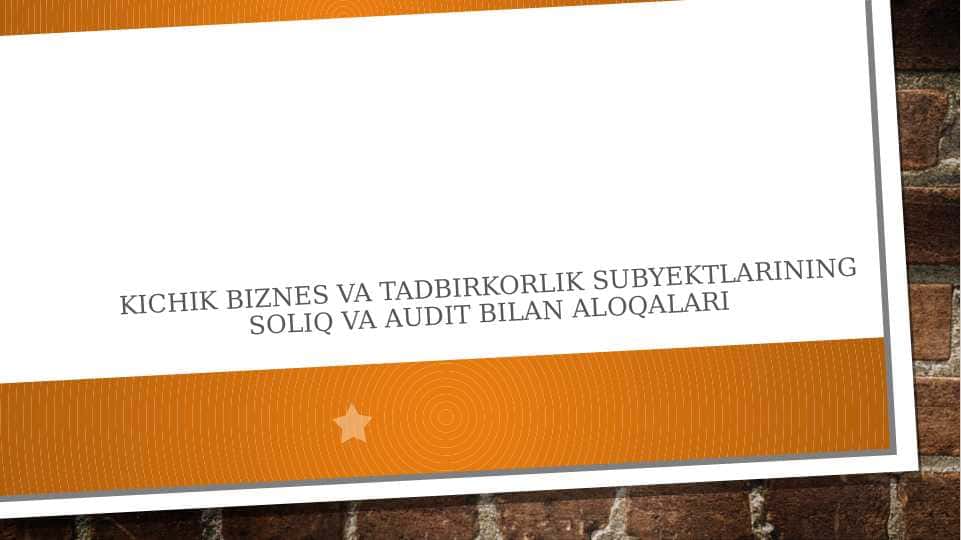 Kichik biznes va tadbirkorlik subyektlarining soliq va audit bilan aloqalari