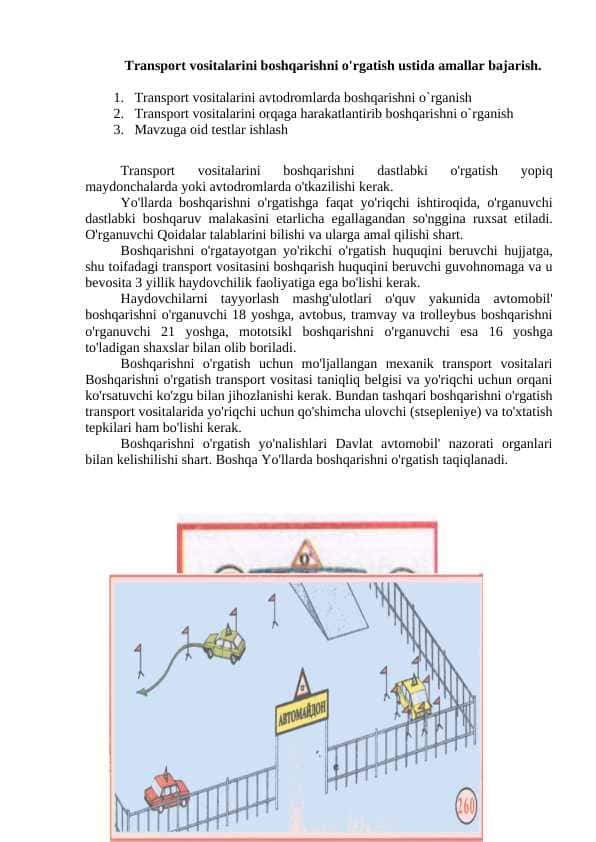 transport vositalarini boshqarish