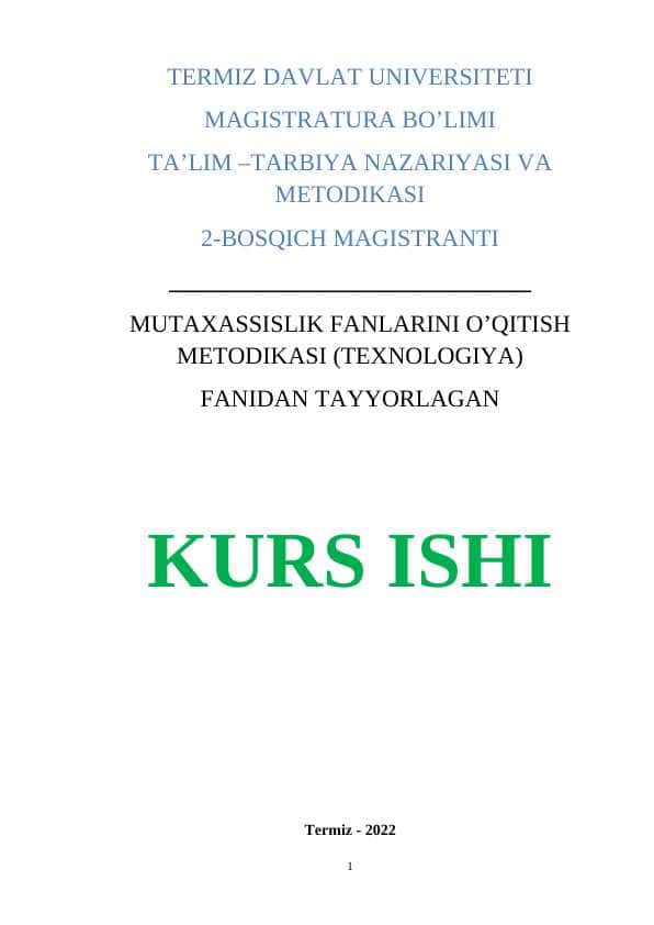 Texnologiya taʼlim va tarbiyasida integratsiyalashgan metodlarni qoʻllash