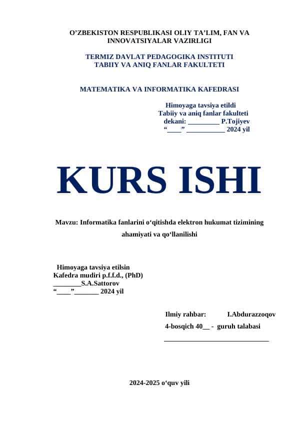 Informatika fanlarini o‘qitishda elektron hukumat tizimining ahamiyati va qo‘llanilishi