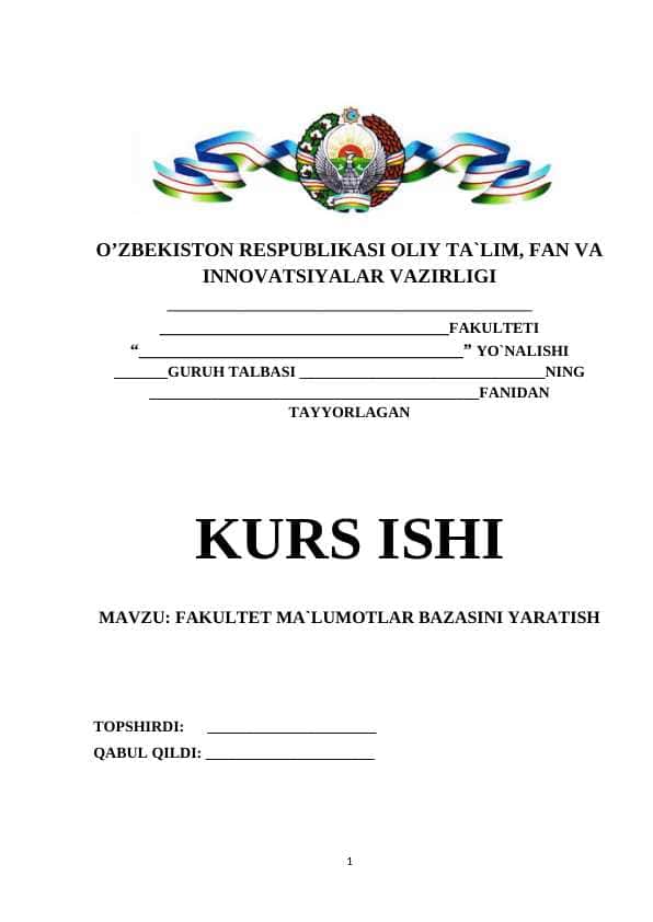 FAKULTET MA`LUMOTLAR BAZASINI YARATISH