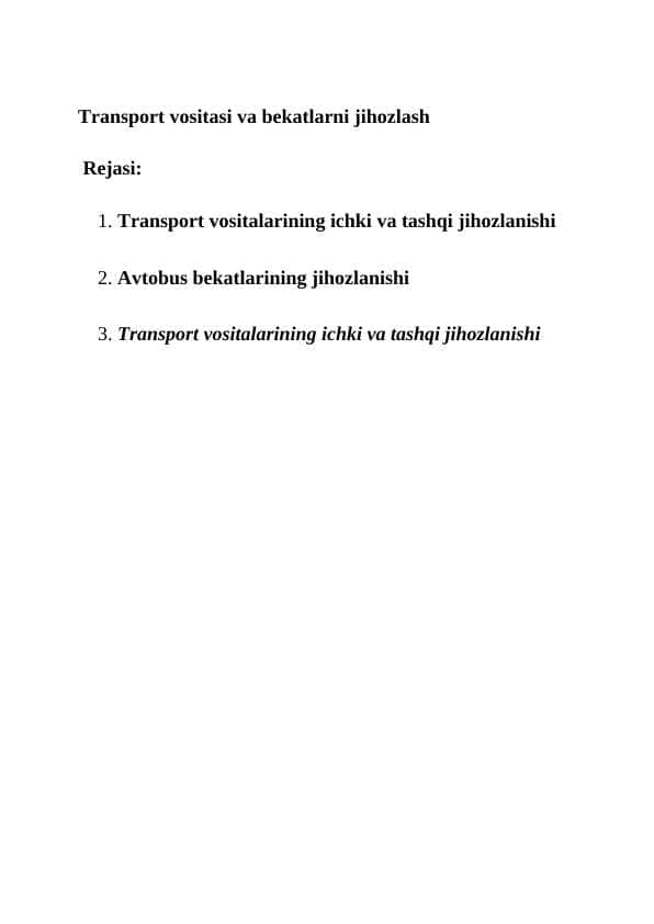 Transport vositasi va bekatlarni jihozlash