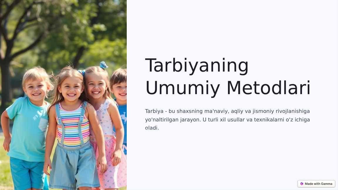 Tarbiyaning Umumiy Metodlari