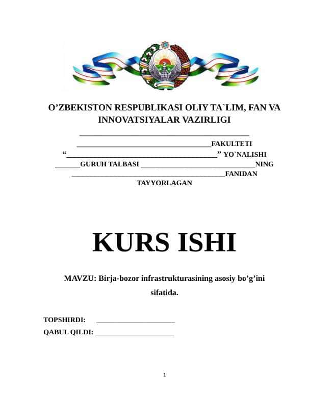 Birja-bozor infrastrukturasining asosiy bo’g’ini sifatida.