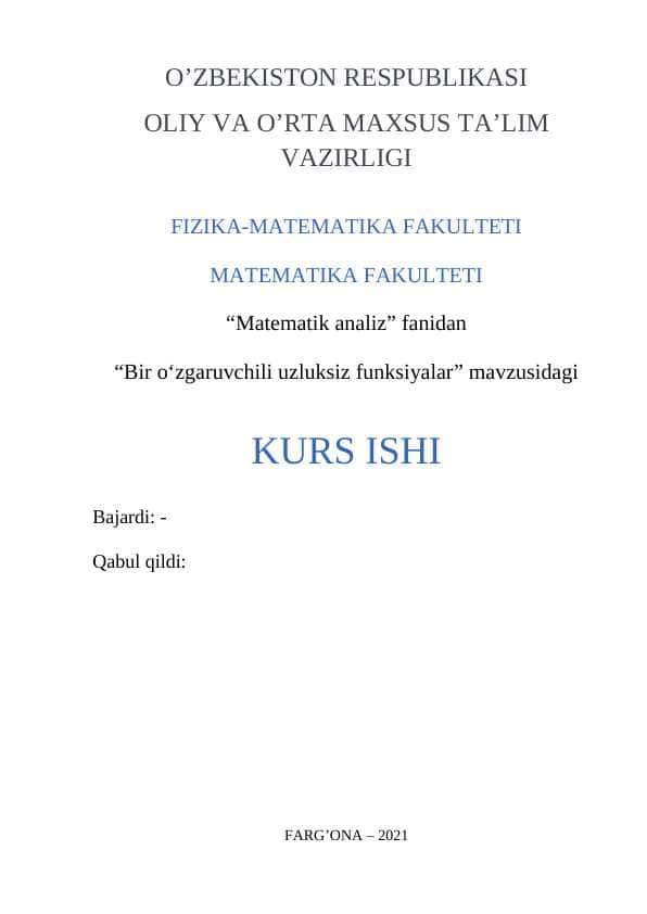 Bir o‘zgaruvchili uzluksiz funksiyalar