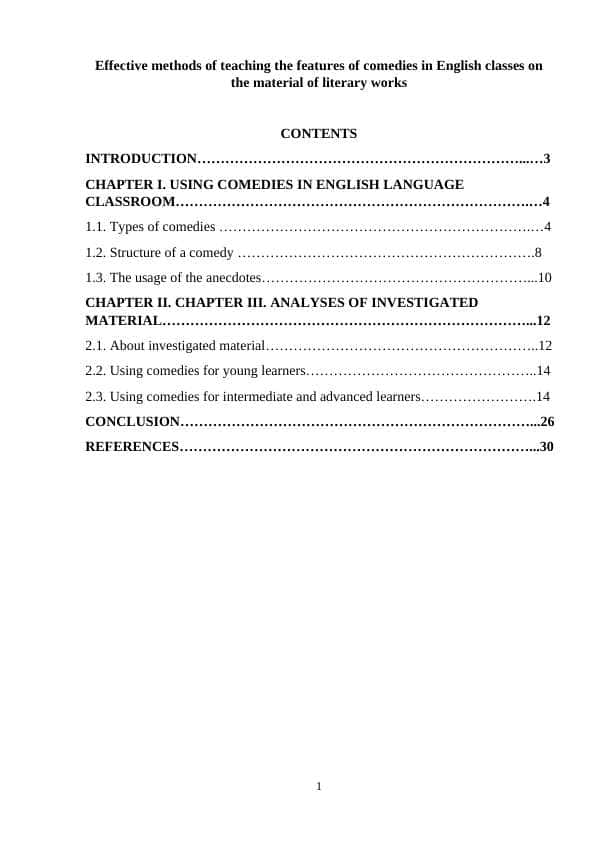 Effective methods of teaching the features of comedies in English classes on the material of literary works