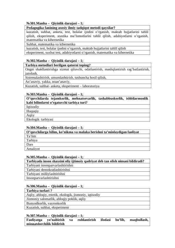 testlar umumiy pedagogika
