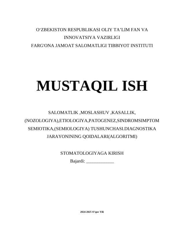 SALOMATLIK ,MOSLASHUV ,KASALLIK