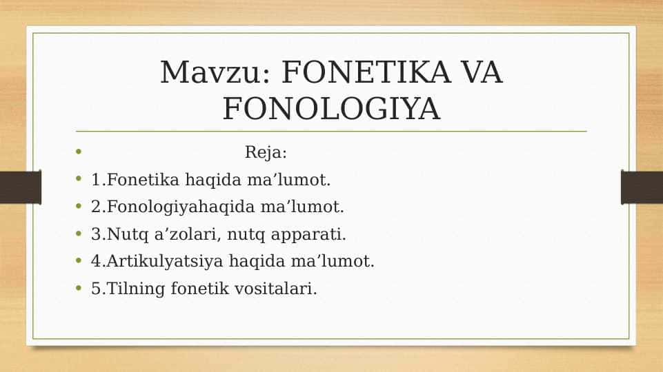 FONETIKA VA FONOLOGIYA