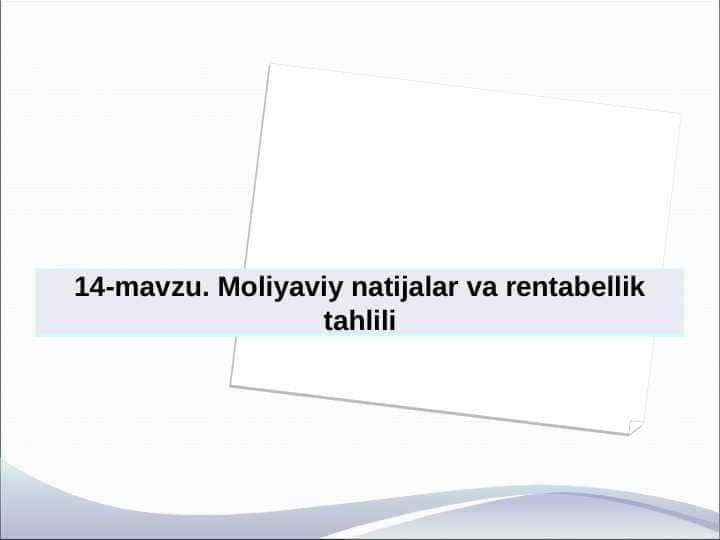 Moliyaviy natijalar va rentabellik tahlili