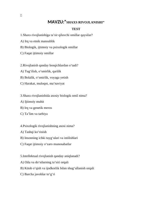 SHAXS RIVOJLANISHI
