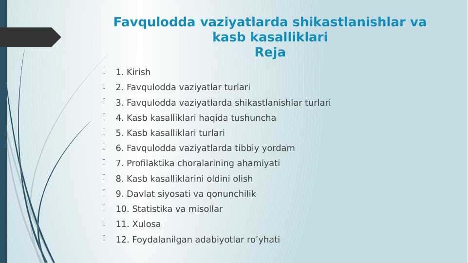 Favqulodda vaziyatlarda shikastlanishlar va kasb kasalliklari