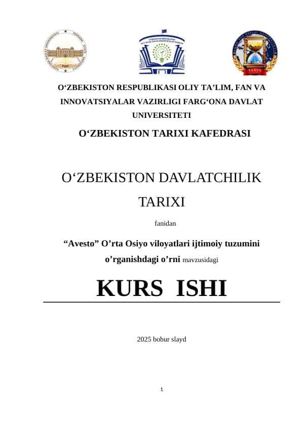 Avesto” O’rta Osiyo viloyatlari ijtimoiy tuzumini o’rganishdagi o’rni