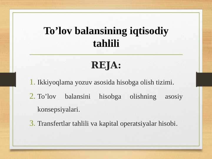To’lov balansining iqtisodiy tahlili