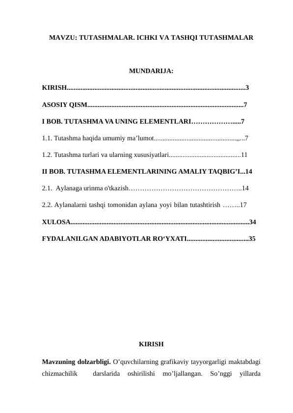 TUTASHMALAR. ICHKI VA TASHQI TUTASHMALAR KURS ISHI.docx