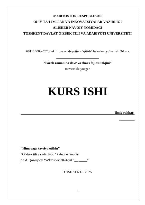 “Sarob romanida davr va shaxs fojiasi talqini”