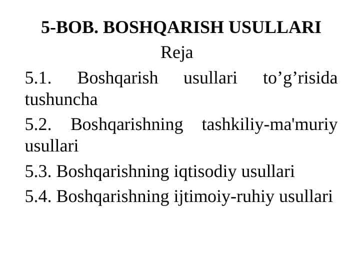 BOSHQARISH USULLARI