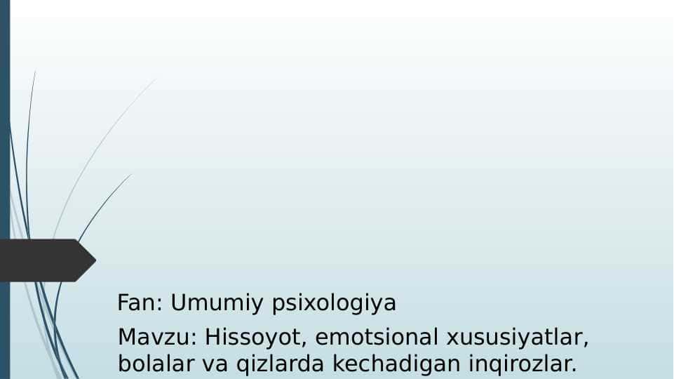 Hissiyot, emotsional xususiyatlar, bolalar va qizlarda kechadigan inqirozlar.