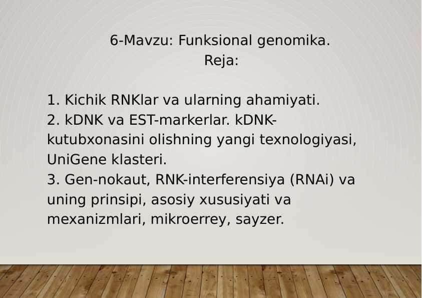 6-Mavzu: Funksional genomika.