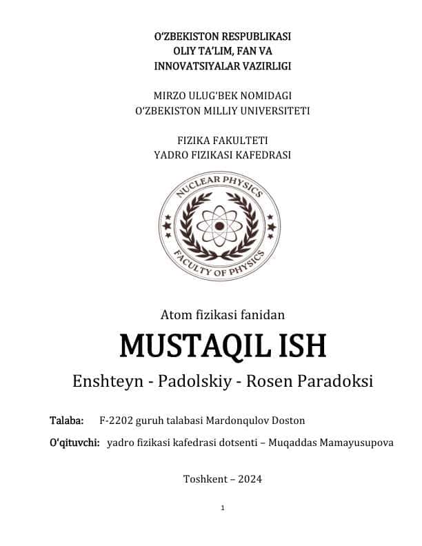 Enshteyn - Padolskiy - Rosen Paradoksi 4