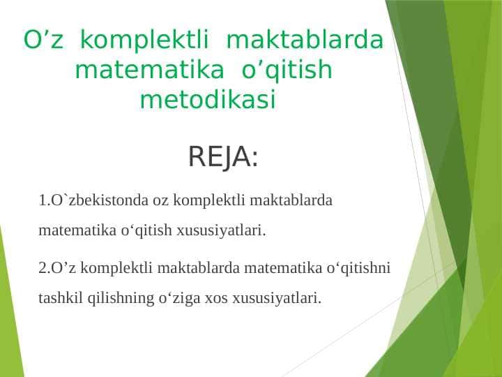 O’z komplektli maktablarda matematika o’qitish metodikasi