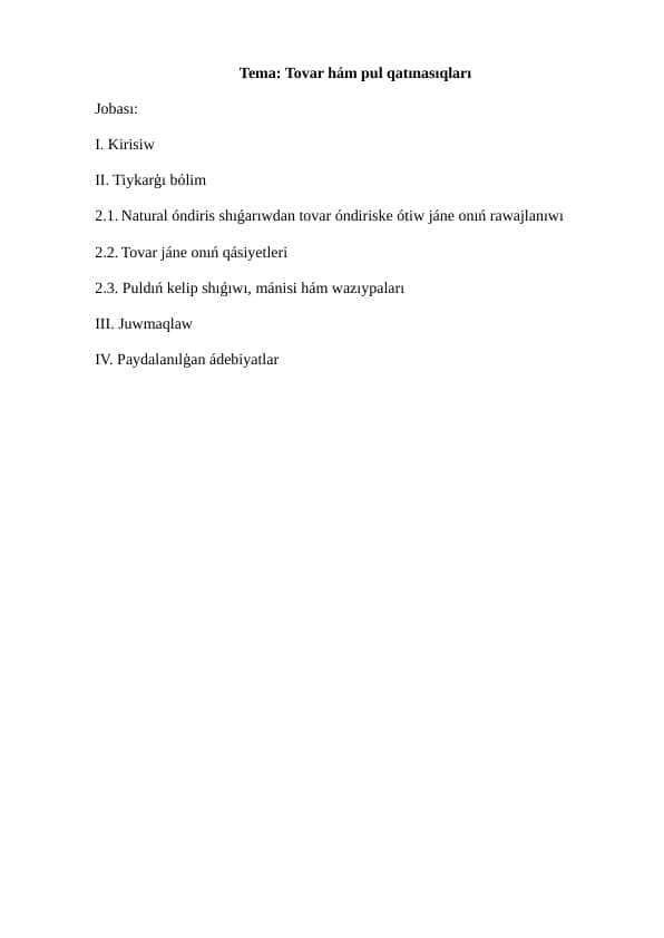 Tovar hám pul qatınasıqları