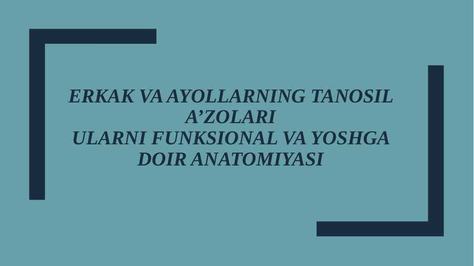 Erkak va Ayollarning tanosil a’zolari Ularni Funksional va Yoshga doir anatomiyasi