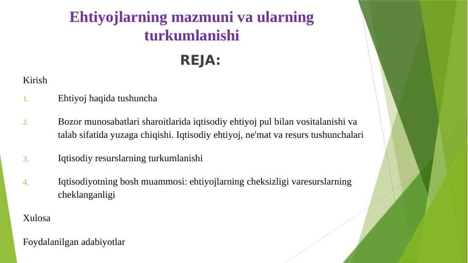 Ehtiyojlarning mazmuni va ularning turkumlanishi
