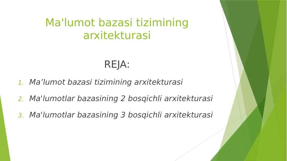 Ma'lumot bazasi tizimining arxitekturasi