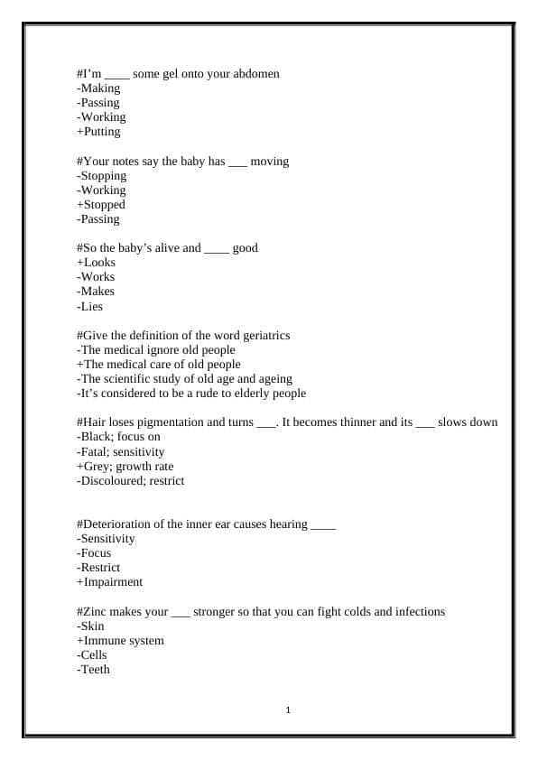 INGLIZ TILIDA TIBBIYOT TESTLARI - MEDICAL TESTS IN ENGLISH