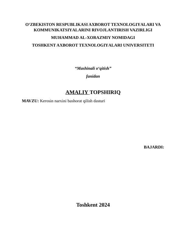 Mahsulot narxini bashorat qilish dasturi