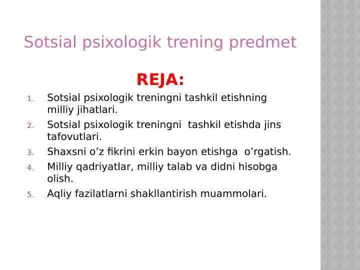 Sotsial psixologik trening predmet