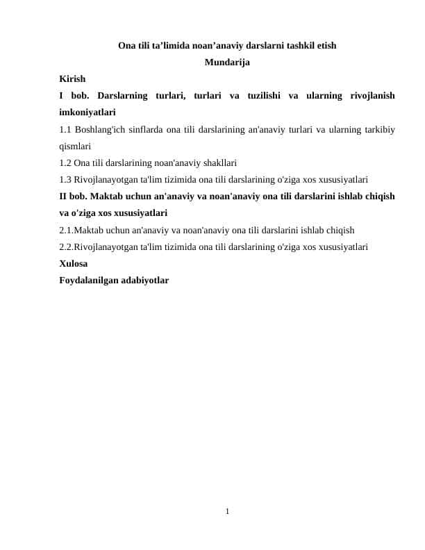 Ona tili ta’limida noan’anaviy darslarni tashkil etish