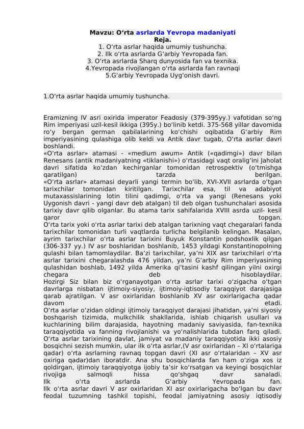 O‘rta asrlarda Yevropa madaniyati
