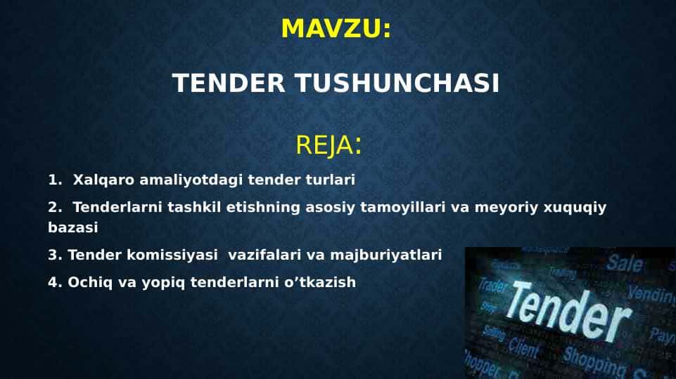 TENDER TUSHUNCHASI