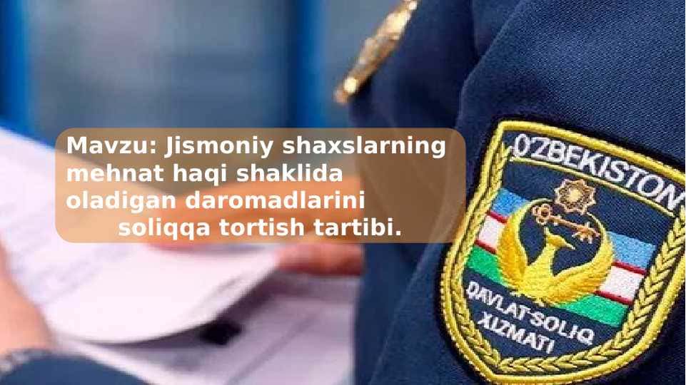 Jismoniy shaxslarning mehnat haqi shaklida oladigan daromadlarini soliqqa tortish tartibi.