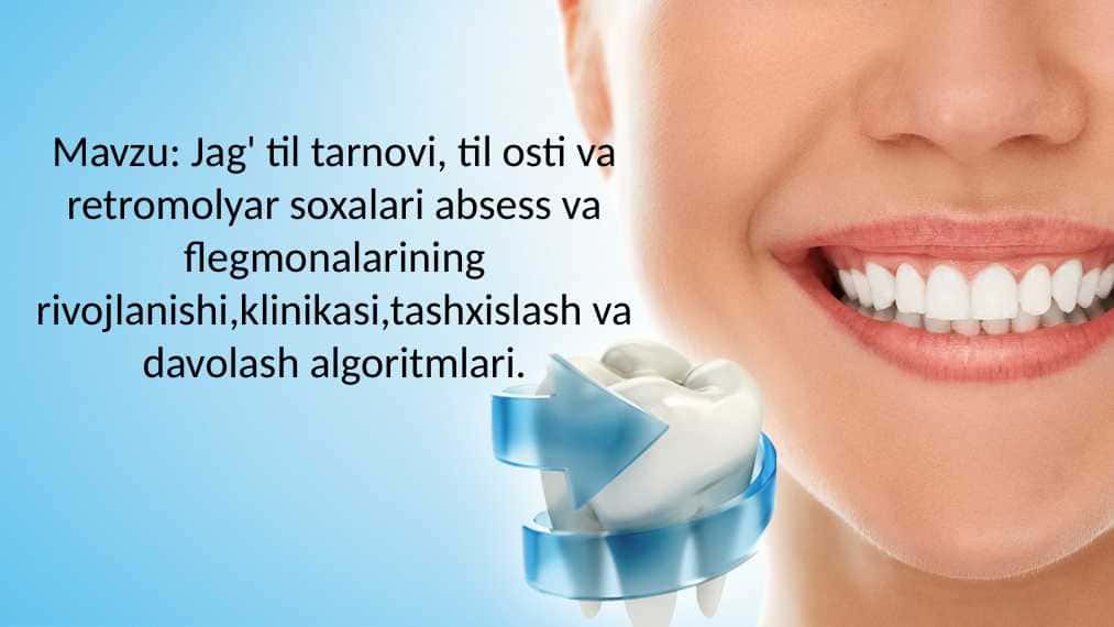 Jag' til tarnovi, til osti va retromolyar soxalari absess va flegmonalarining rivojlanishi,klinikasi,tashxislash va davolash algoritmlari.