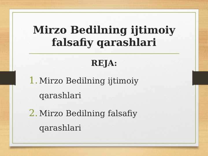 Mirzo Bedilning ijtimoiy falsafiy qarashlari