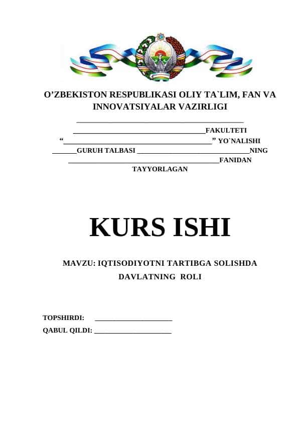 IQTISODIYOTNI TARTIBGA SOLISHDA DAVLATNING ROLI