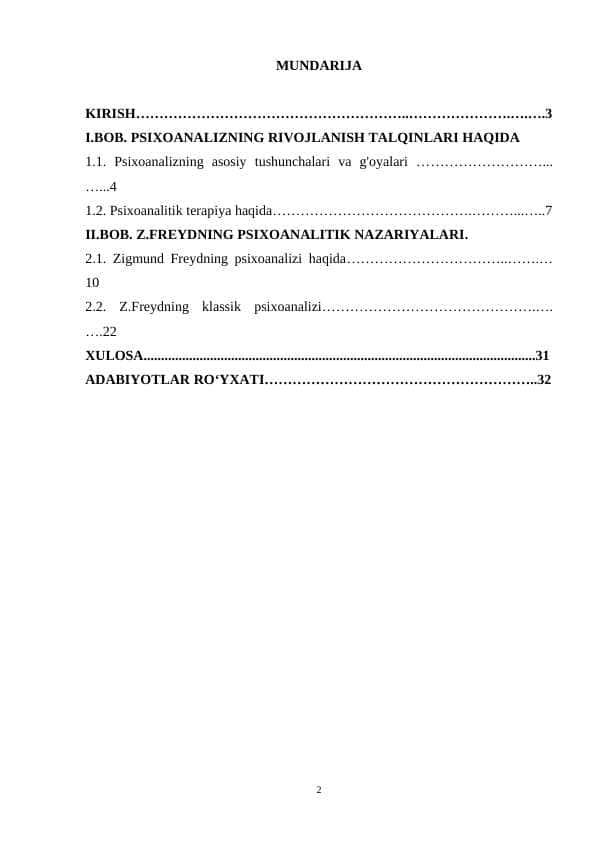 PSIXOANALIZNING RIVOJLANISH TALQINLARI