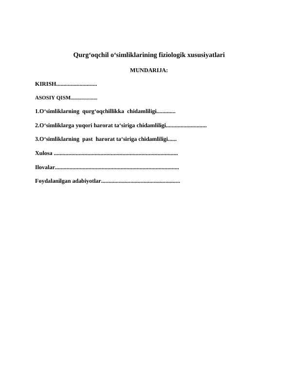 Qurg‘oqchil o‘simliklarining fiziologik xususiyatlari