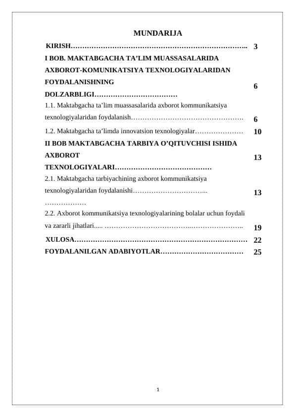 MAKTABGACHA TA’LIM MUASSASALARIDA AXBOROT-KOMUNIKATSIYA TEXNOLOGIYALARIDAN FOYDALANISHNING DOLZARBLIG