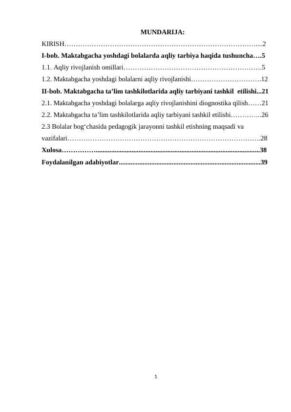 Maktabgacha yoshdagi bolalarda aqliy tarbiya haqida tushuncha