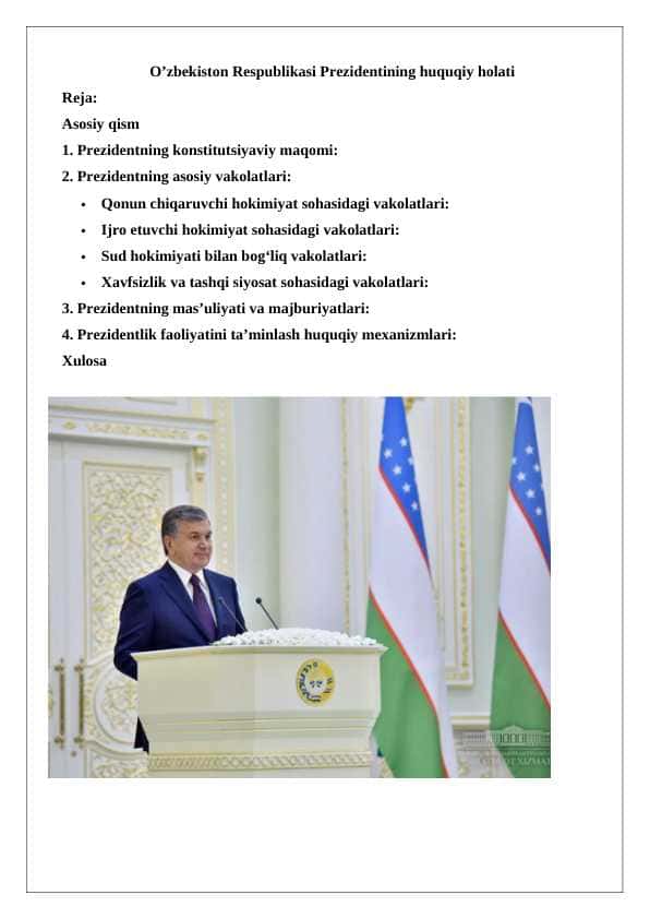 O’zbekiston Respublikasi Prezidentining huquqiy holati 24