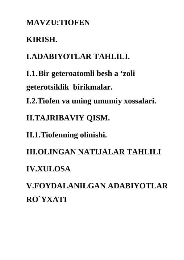 Tiofen kurs ishi