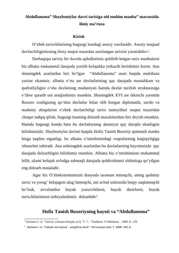 Abdullanoma” Shayboniylar davri tarixiga oid muhim manba” mavzusida ilmiy ma’ruza 24